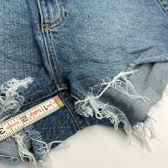 H & M Blue Denim Frayed Hem Women's Festival Shorts high waisted size 10 (A47) - Picture 4 of 8